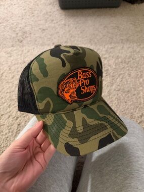 Bass Pro Shops Camouflage Trucker Hat with Orange Patch